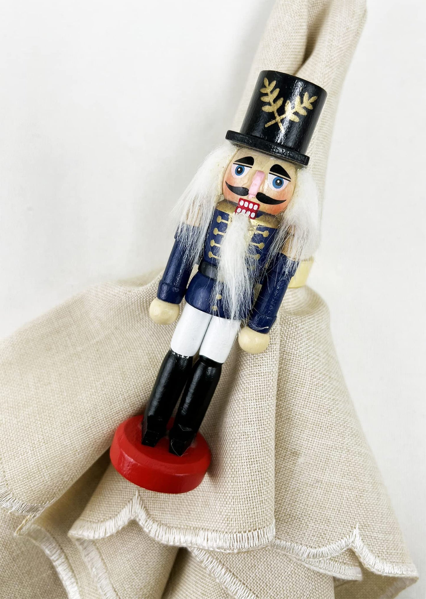 Fennco Styles Handmade Wooden Nutcracker Decorative Napkin Rings, Set of 4 - Festive Soldier Napkin Holders for Dining Table, Christmas, Holidays Décor and Special Occasions