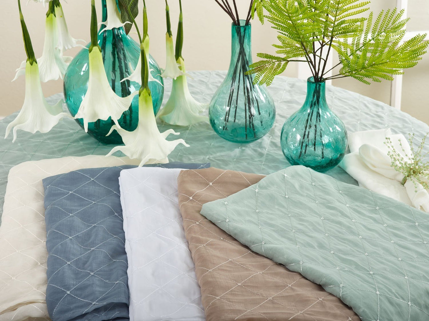 Fennco Styles La Belle Epoque Stitched Sheer Tablecloth, 5 Colors (60"x60", White)
