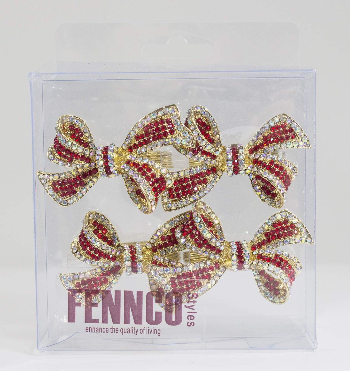Fennco Styles Stunning Crystal Bowknot Gold-Plated Napkin Rings Wedding Holiday Table Decoration - Set of 4