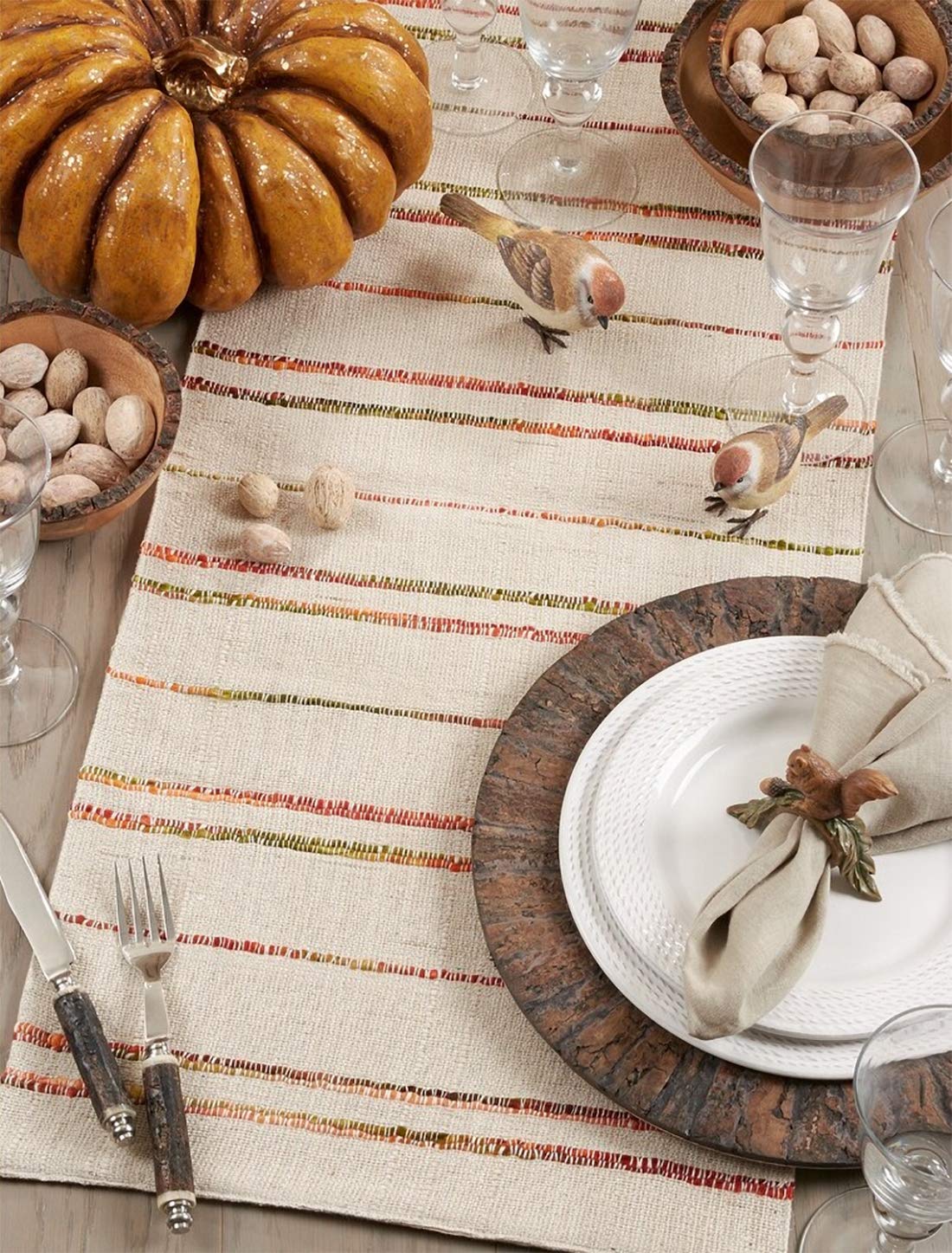 Fennco Styles Textured Woven Line Cotton Table Runner 16" W x 72" L - Natural Casual Table Cover for Home Décor, Dining Table, Banquet, Family Gathering, Everyday Use and Special Occasion