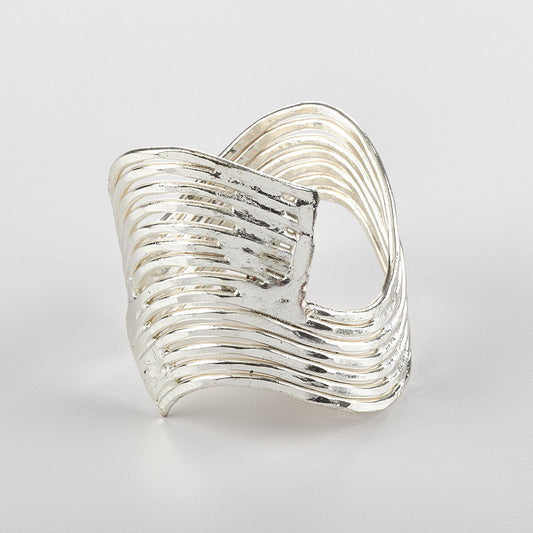 Fennco Styles Neptune Collection Wavy Design Metal Napkin Rings - Set of 4 - Silver