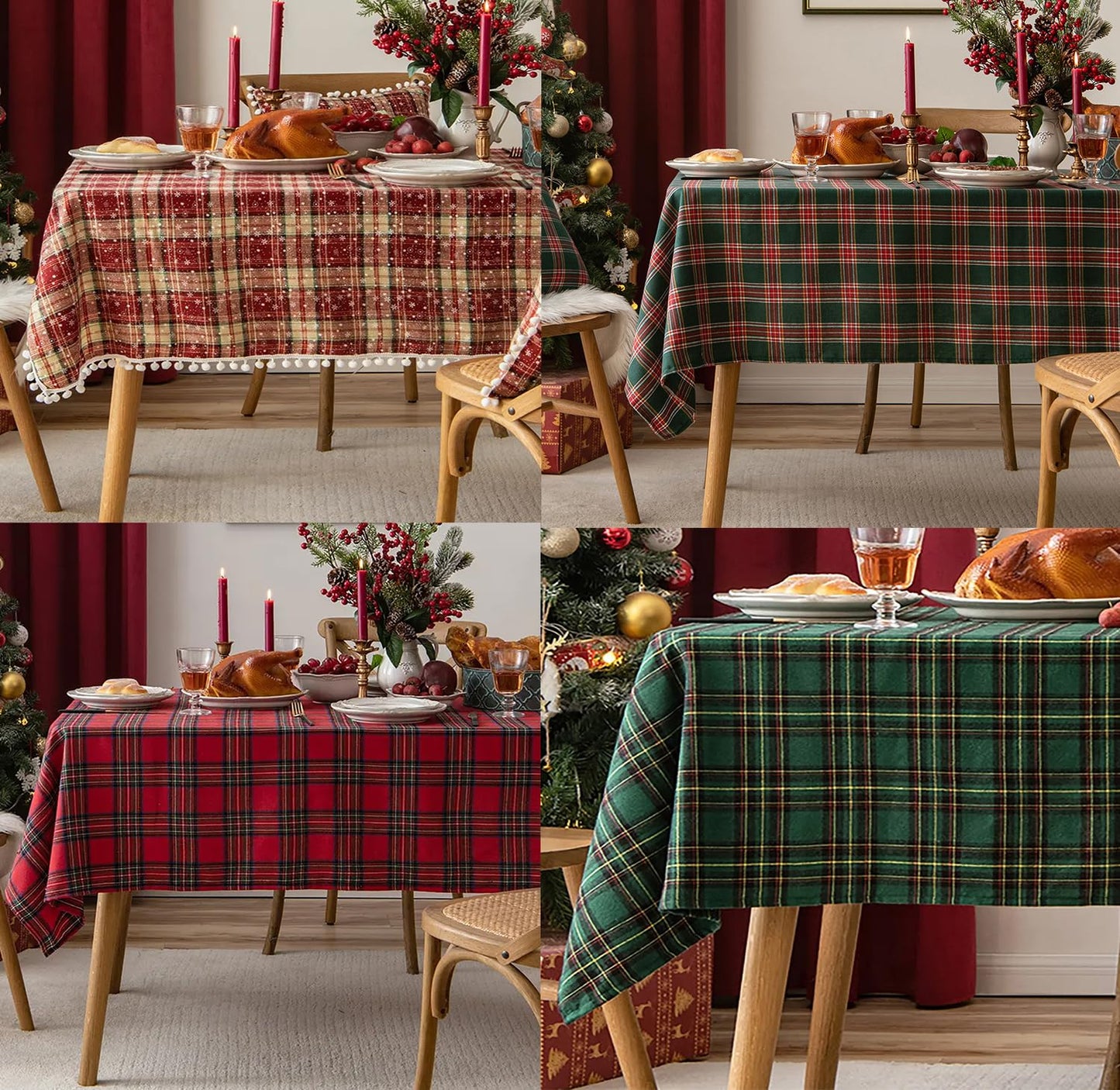 Fennco Styles Classic Plaid Snowflake Holiday Tablecloth - Tartan Rectangular Table Cover for Dining Room, Christmas Décor, and Winter Festivals