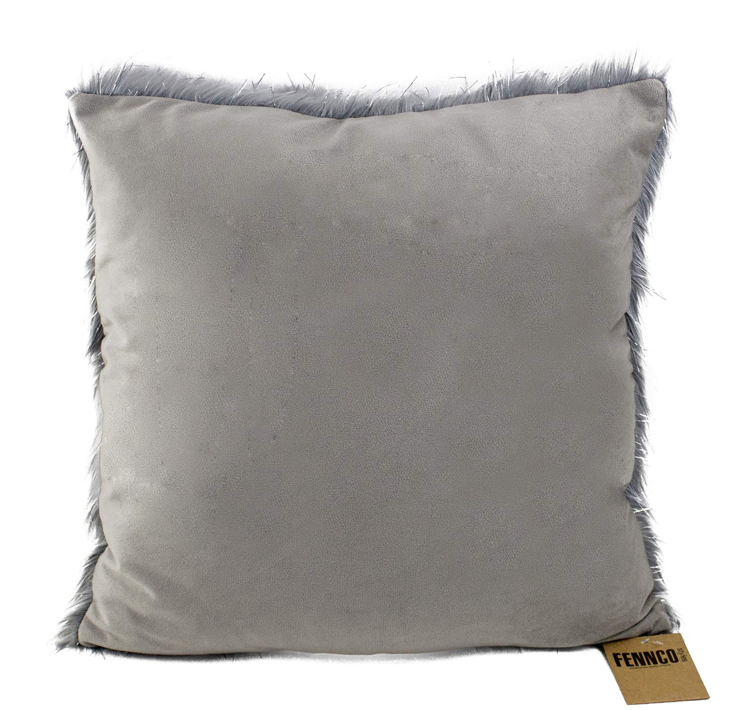Fennco Styles Holiday Christmas Decorative Exquisite Faux Fur with Silver Metallic Thread Throw Pillow - 2 Colors