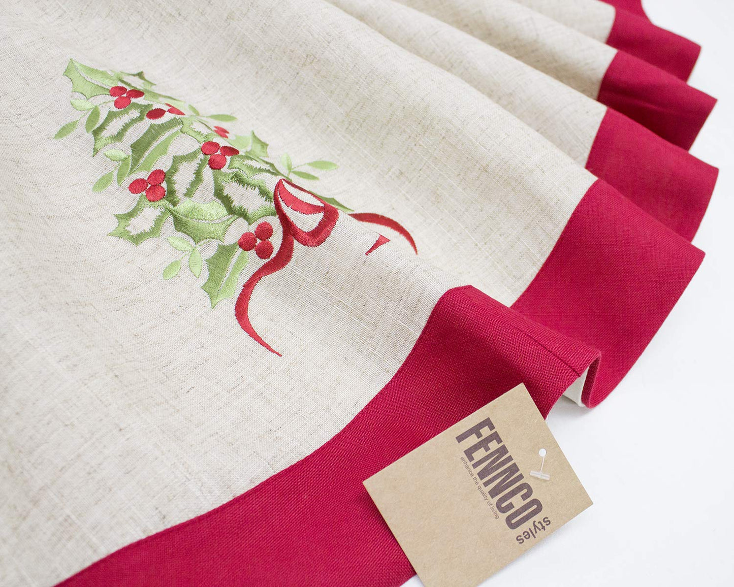 Fennco Styles Embroidered Holly Christmas Tree Holiday Decorative Tree Skirt