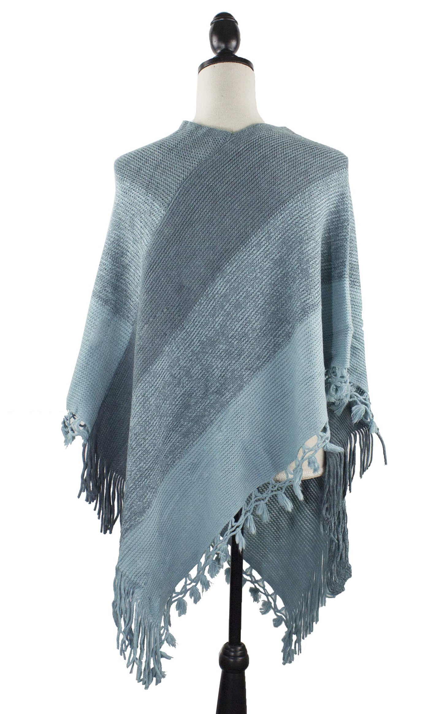 stylesilove Women Color Block Fringe Tassel Poncho Sweater Pullover Cardigan Wrap Topper for Warm Seasons