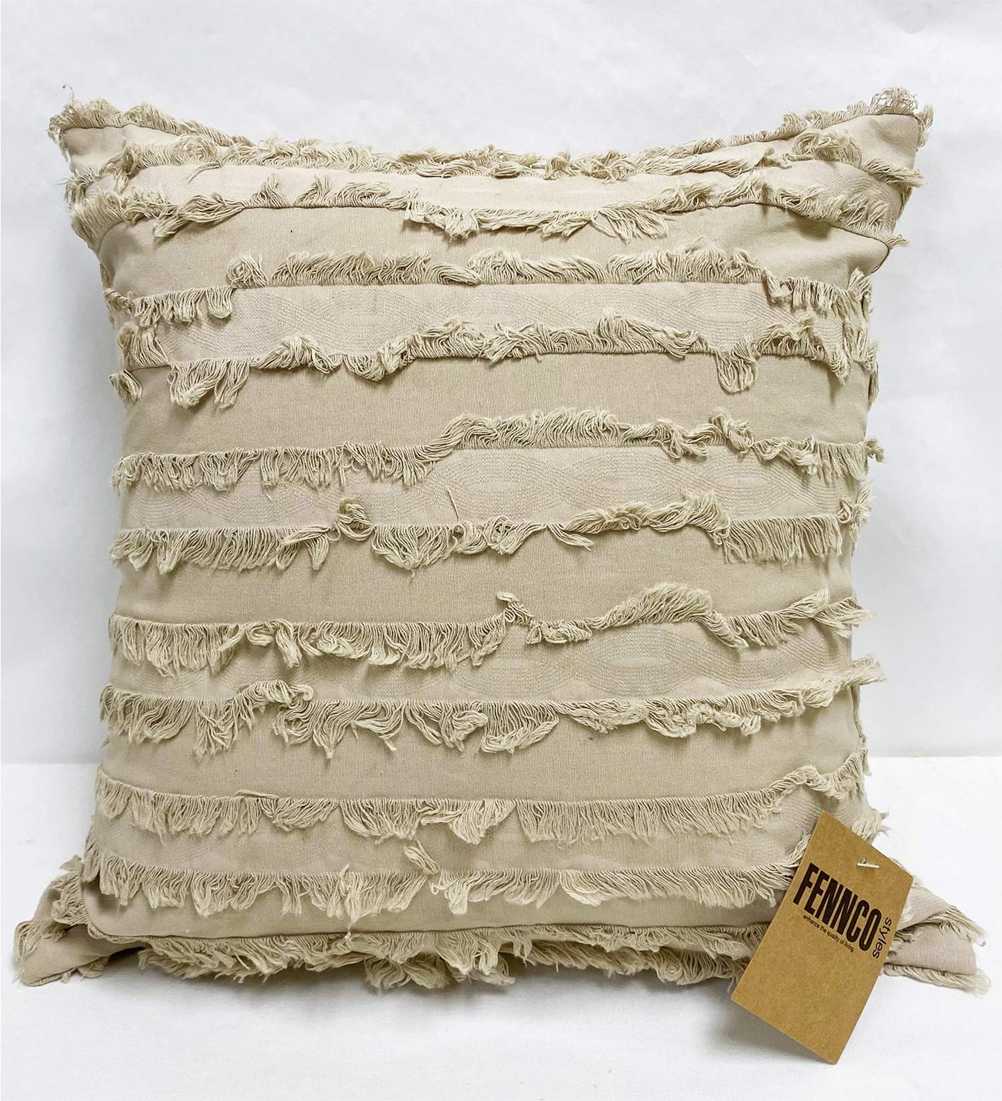 Fennco Styles Modern Fringe Stripe Cotton Decorative Throw Pillow Cover 17" W x 17" L - Cotton Cushion Case for Home, Farmhouse, Couch, Living Room, Bedroom and Office Décor