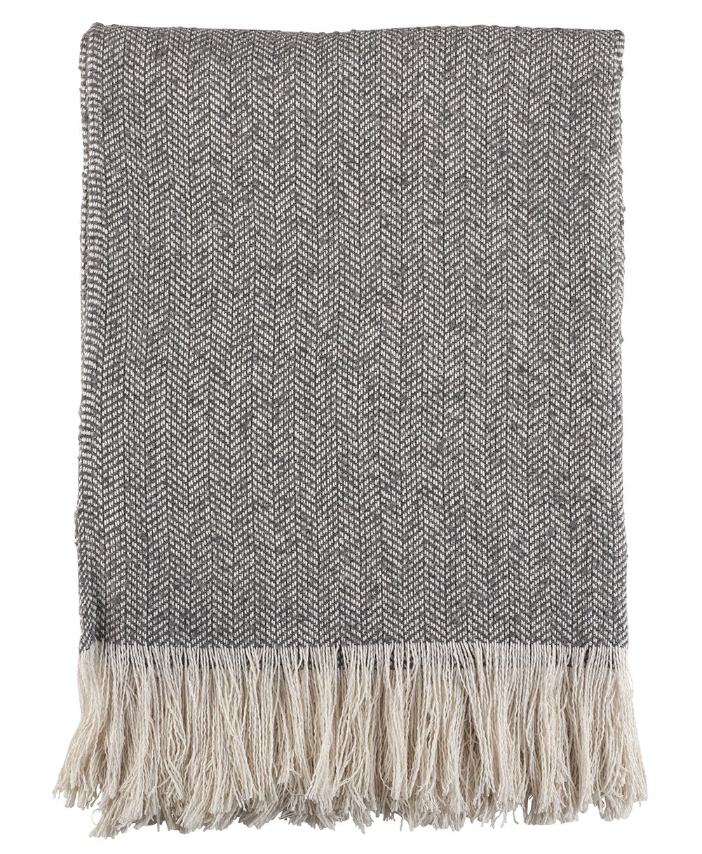 Fennco Styles Grey Herringbone Tassel Design Throw Blanket 50" W x 60" L
