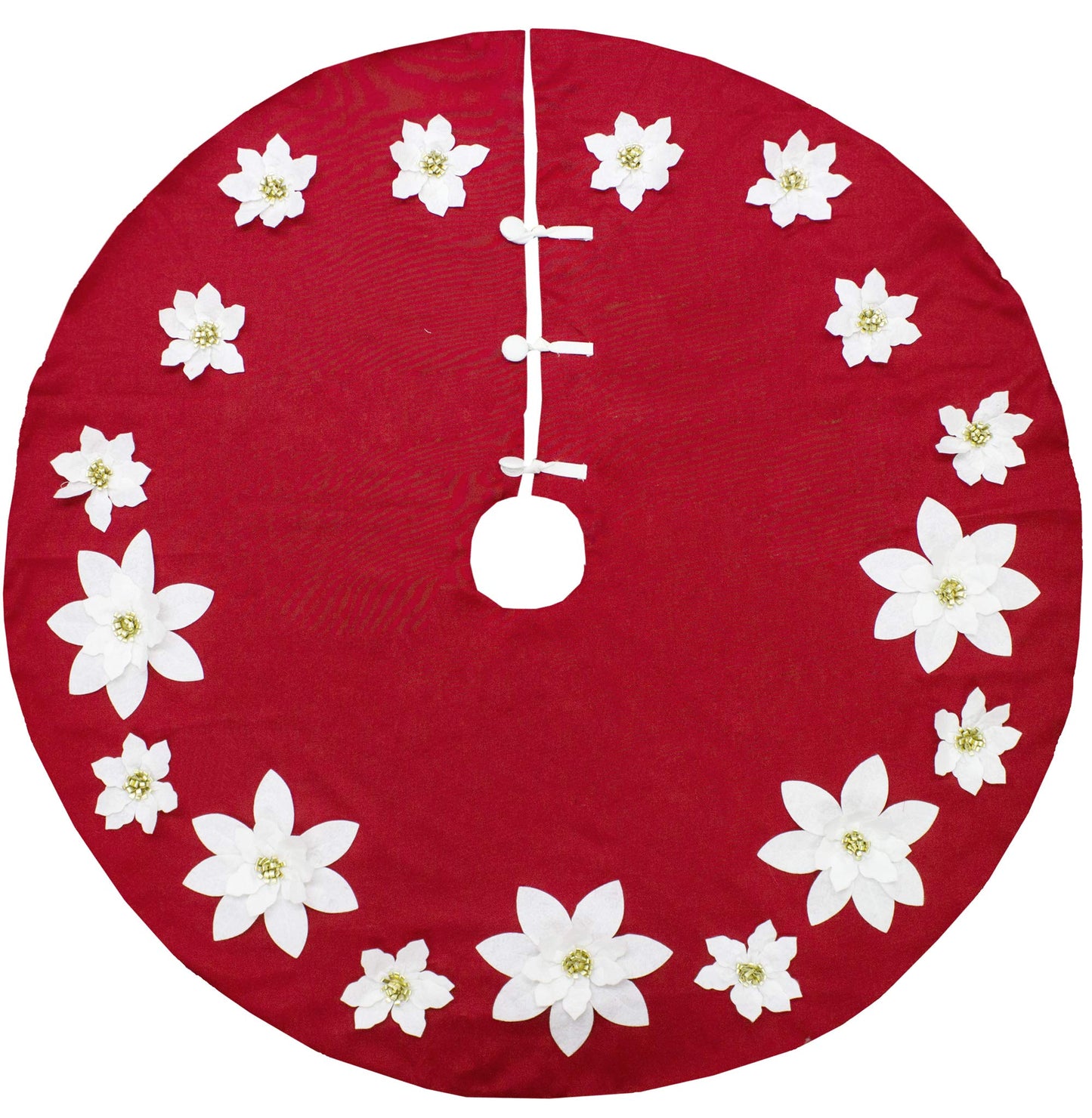 Fennco Styles Handmade Holiday Unique 3D Poinsettia Christmas Tree Skirt (Red+White 53" Tree Skirt)