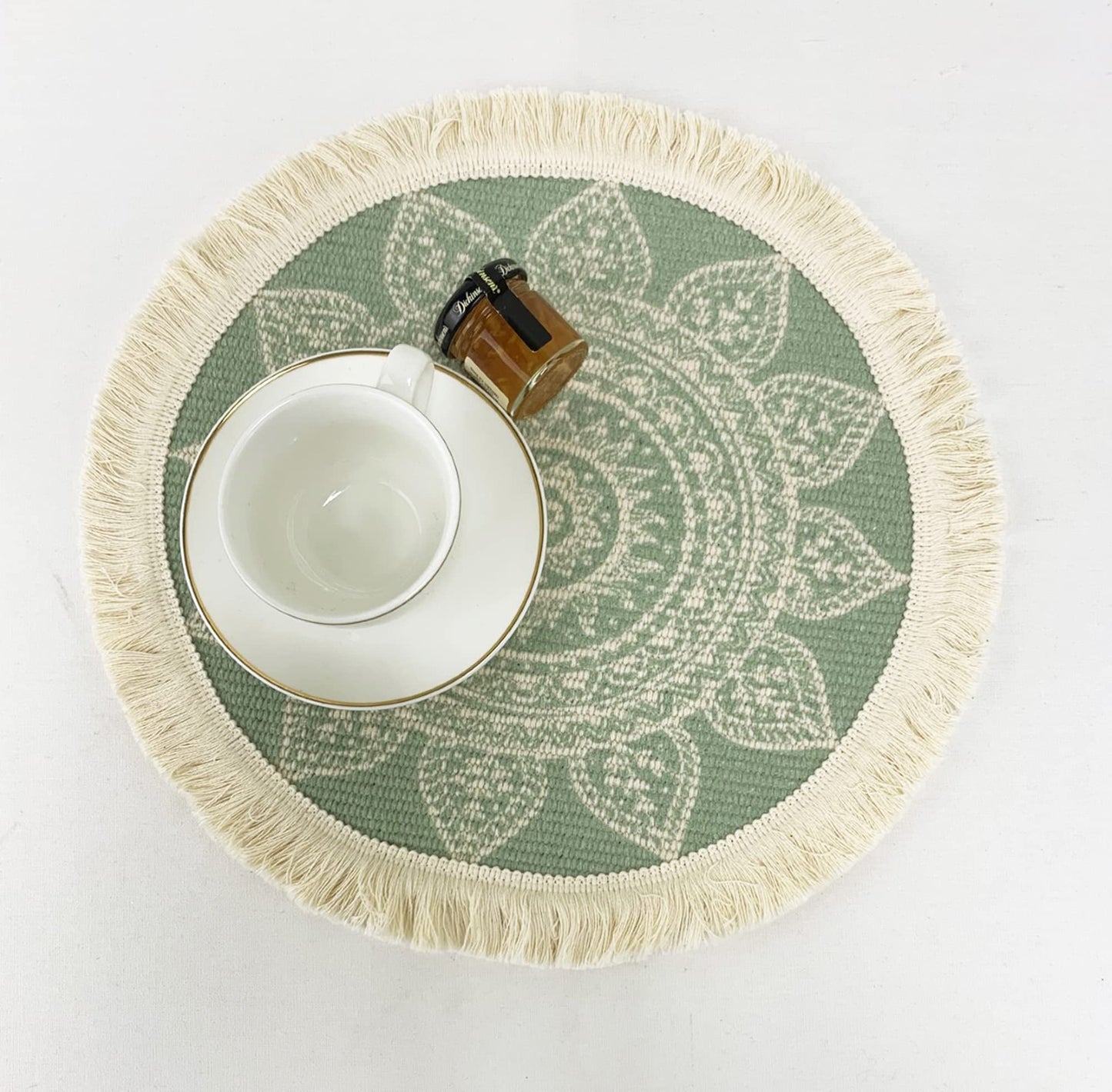 Fennco Styles Unique Dream Catcher Fringe Cotton Placemats 14-inch Round, Set of 4 - Boho Decorative Table Mats for Home Decor, Dining Table, Banquets and Special Events
