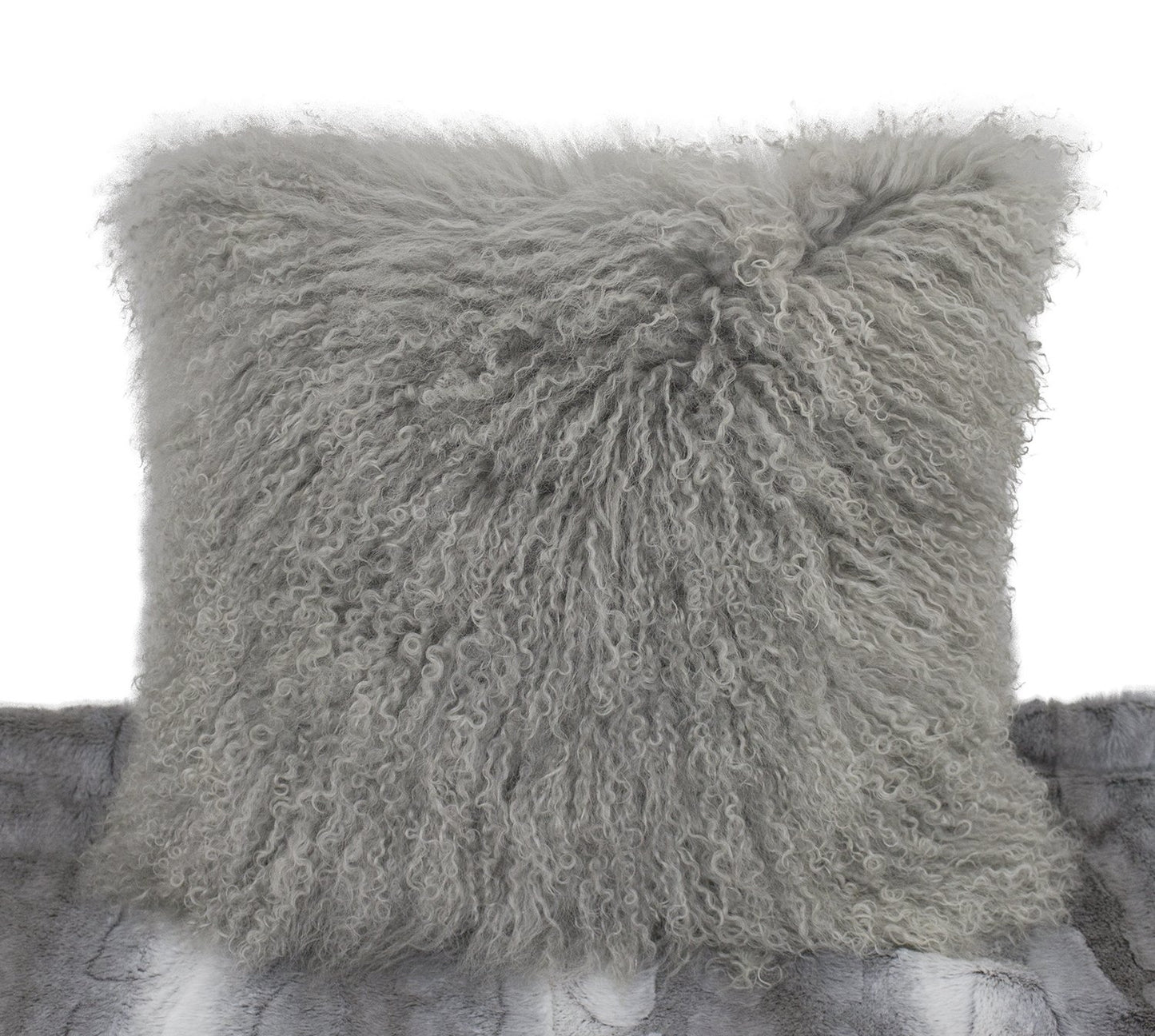 Fennco Styles Geniune Mongolian Lamb Fur Throw Pillow, Grey, 16" W x 16" L