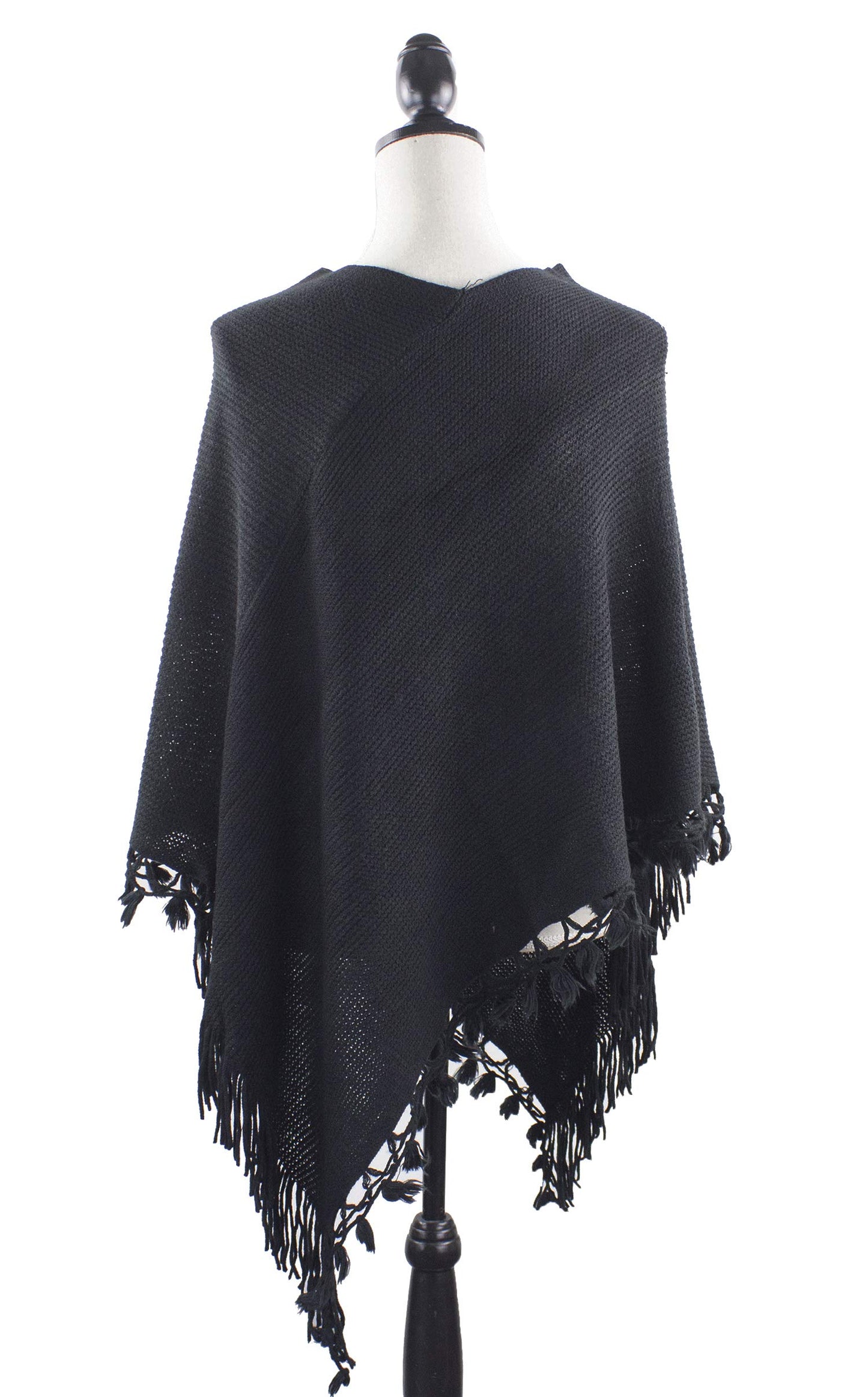 stylesilove Women Color Block Fringe Tassel Poncho Sweater Pullover Cardigan Wrap Topper for Warm Seasons