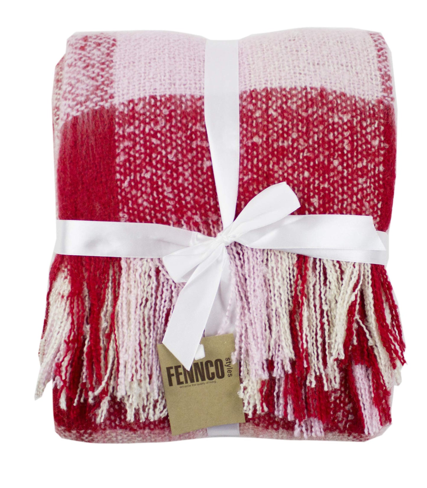 Fennco Styles Cozy Faux Mohair Plaid Fringed Soft Warm Throw Blanket, 50" x 60"