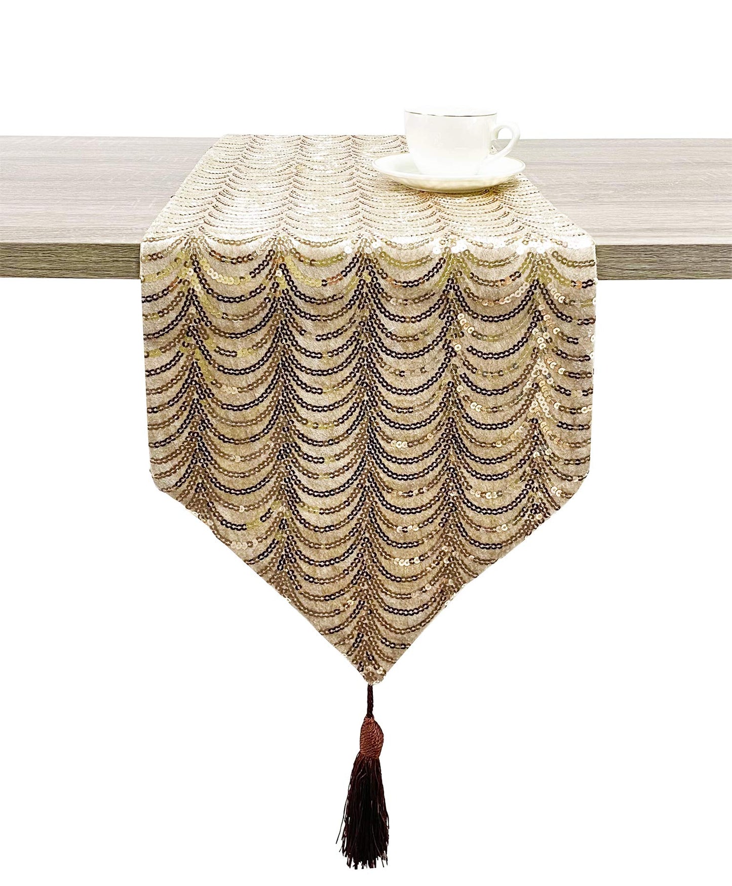 Fennco Styles Elegant Handmade Sequin Velvet Shiny Decorative Table Runner 13 x 72 Inch (Gold)