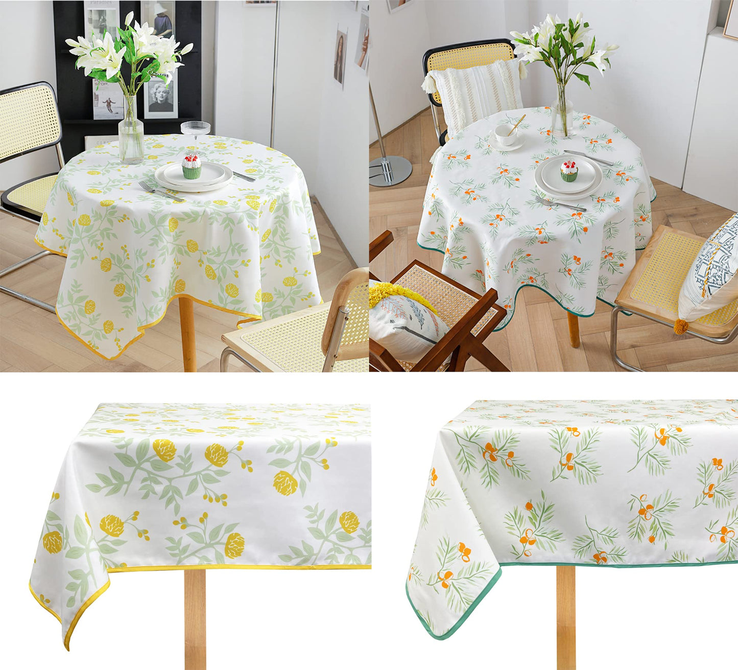 Fennco Styles Garden Floral Print Tablecloth 55" W x 55" L - Yellow Flowers Wrinkle-Free Washable Table Cover for Everyday Use, Banquets, Holidays, Indoor Outdoor Events and Special Occasions