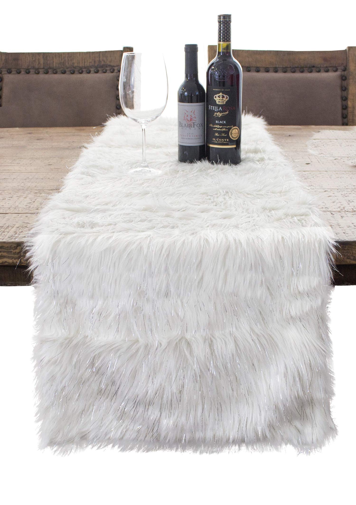 Fennco Styles Holiday Christmas Decorative Exquisite Faux Fur with Silver Metallic Thread Table Runner