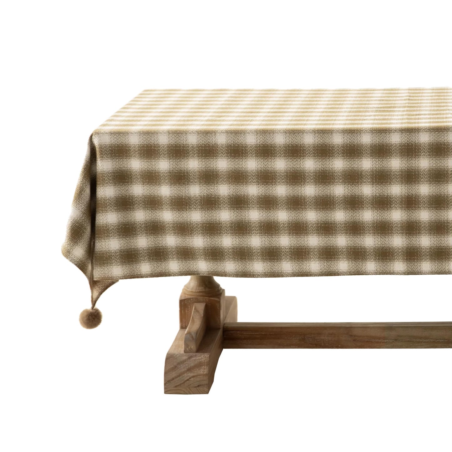 Fennco Styles Plaid Woven 100% Cotton Tablecloth with Pom Pom - Green Table Cover for Winter Holiday Décor, Banquet, Family Gathering and Special Occasion