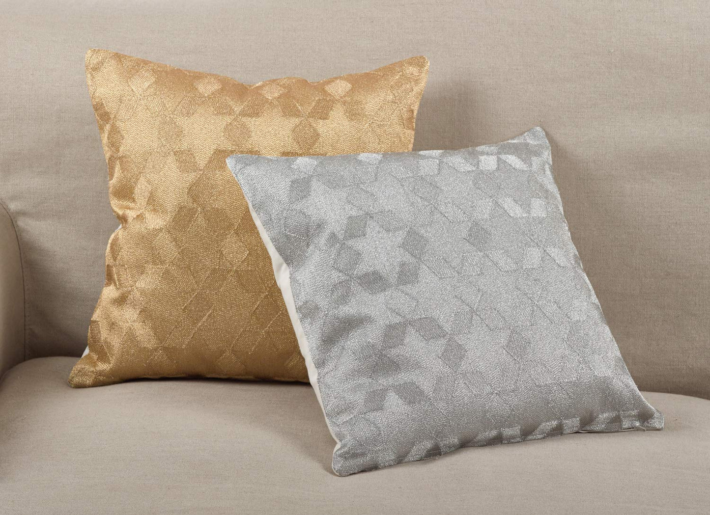 Fennco Styles Metallic Stitched Star Cotton Decorative Throw Pillow Cover 18-Inch Square - Gold Shimmering Case for Home, Couch, Living Room, Office and Bedroom Decor