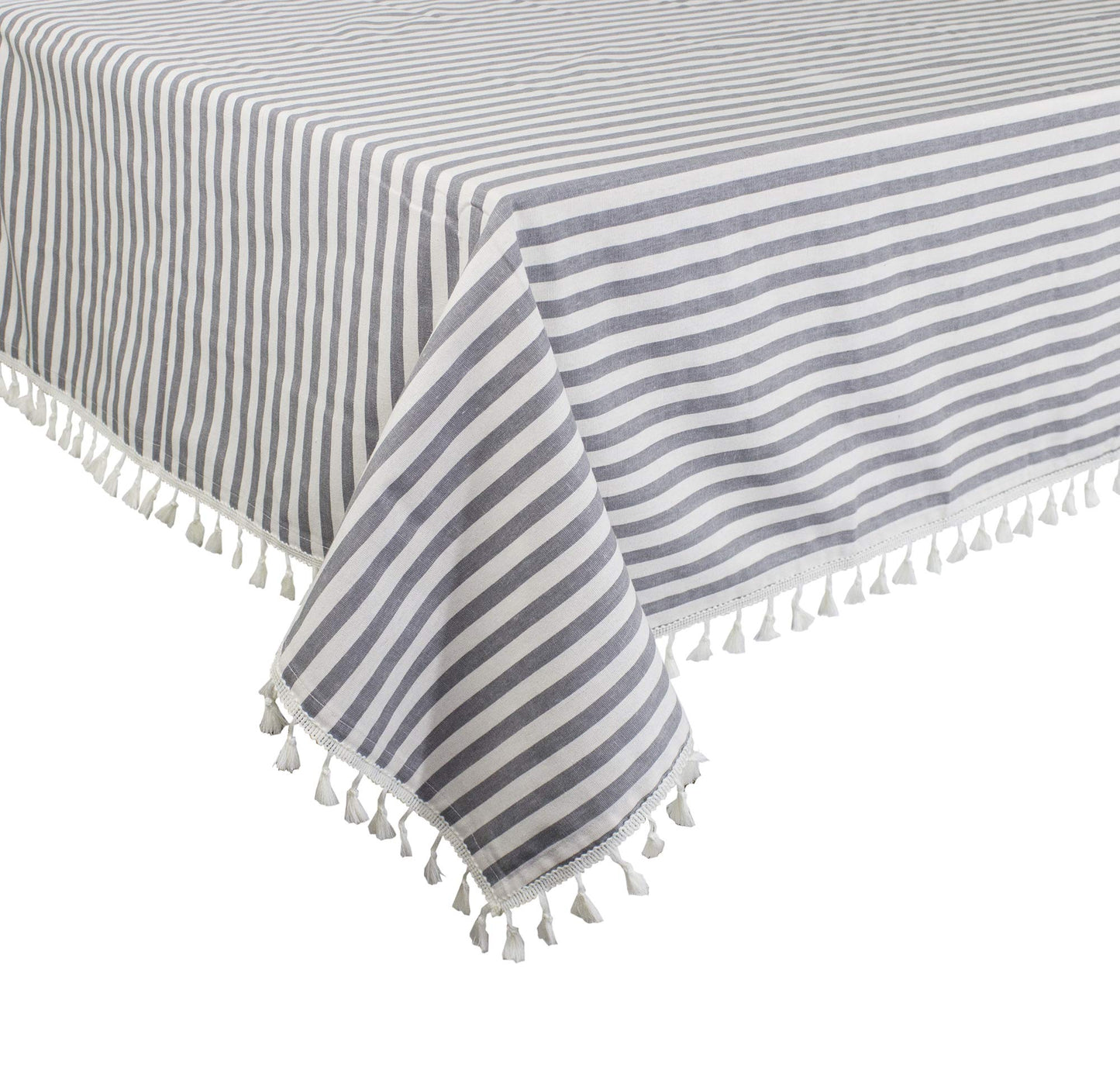 Fennco Styles Simply Striped Tassel Cotton Blend 55 x 55 Inch Tablecloth - Green Table Cover for Banquets, Holiday, Special Events, Outdoor and Home Décor