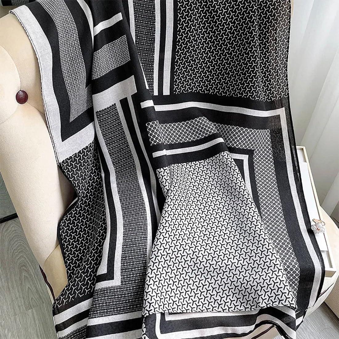 stylesilove Women Stripe Geometric Printed Lightweight Fashion Scarf Large Shawl Scarves Neck Wraps for All Season, 7 Colors