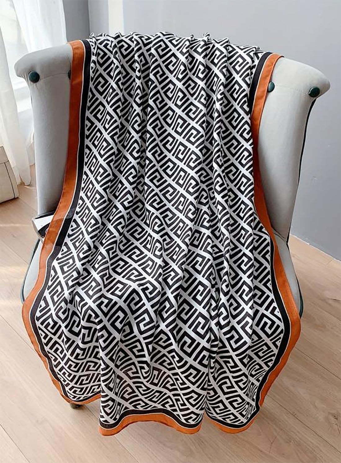 stylesilove Women Geometric Maze Print Scarf with Border Design Soft Shawl Scarves Neck Wraps for All Season, 3 Colors