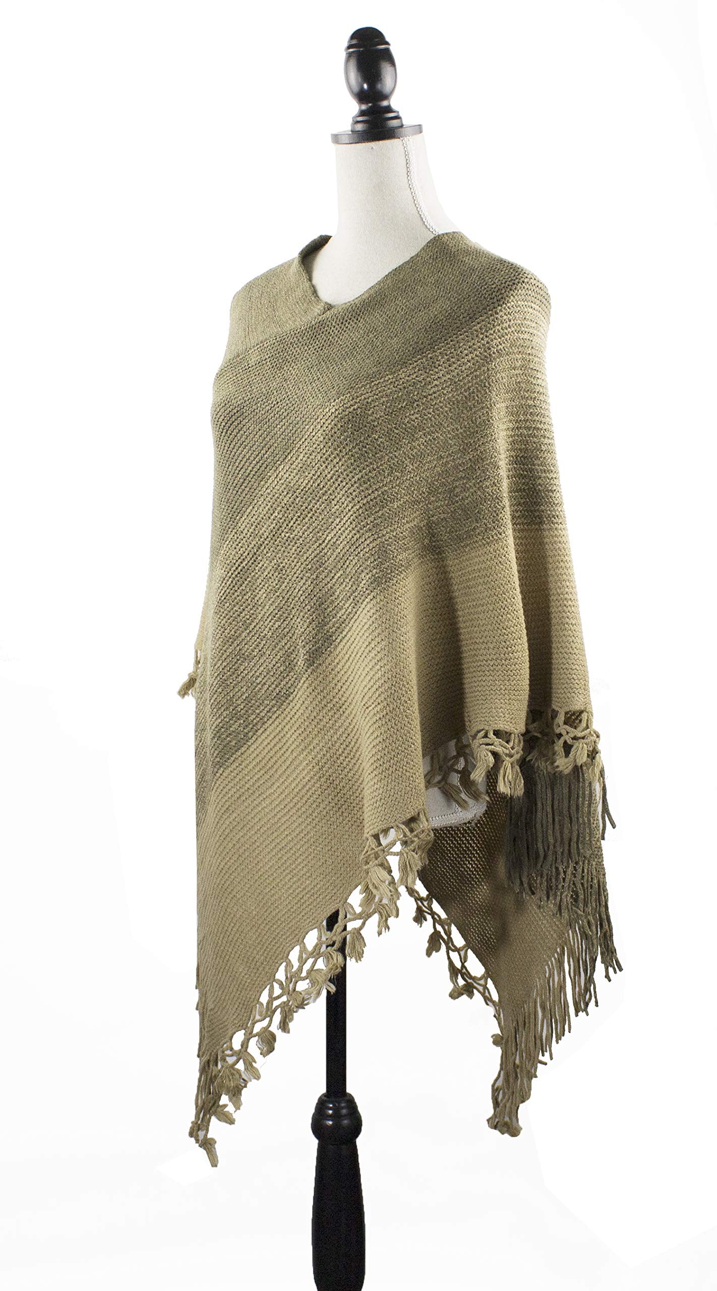 stylesilove Women Color Block Fringe Tassel Poncho Sweater Pullover Cardigan Wrap Topper for Warm Seasons