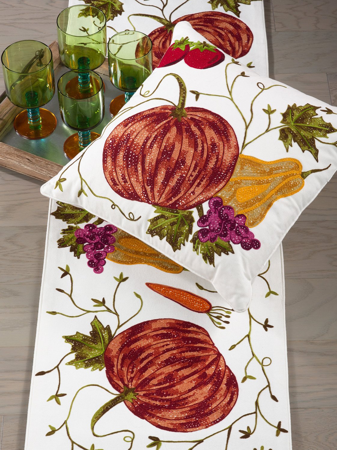 Fennco Styles Pumpkin Embroidery Thanksgiving Holiday Decorative 100% Cotton 16"x72" Rectangular Table Runner