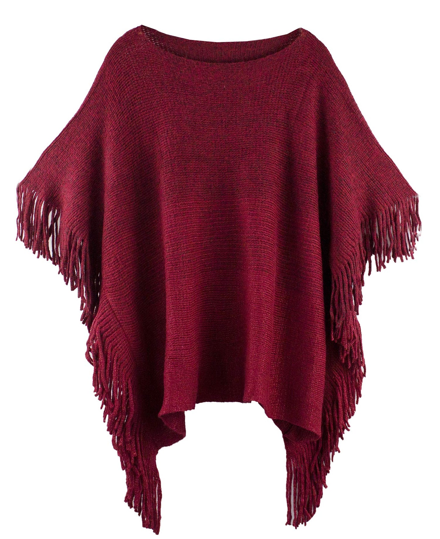 stylesilove Womens Knit Two Tone Batwing Fringe Poncho Cardigan Pullover Cozy Sweater Wrap Jacket