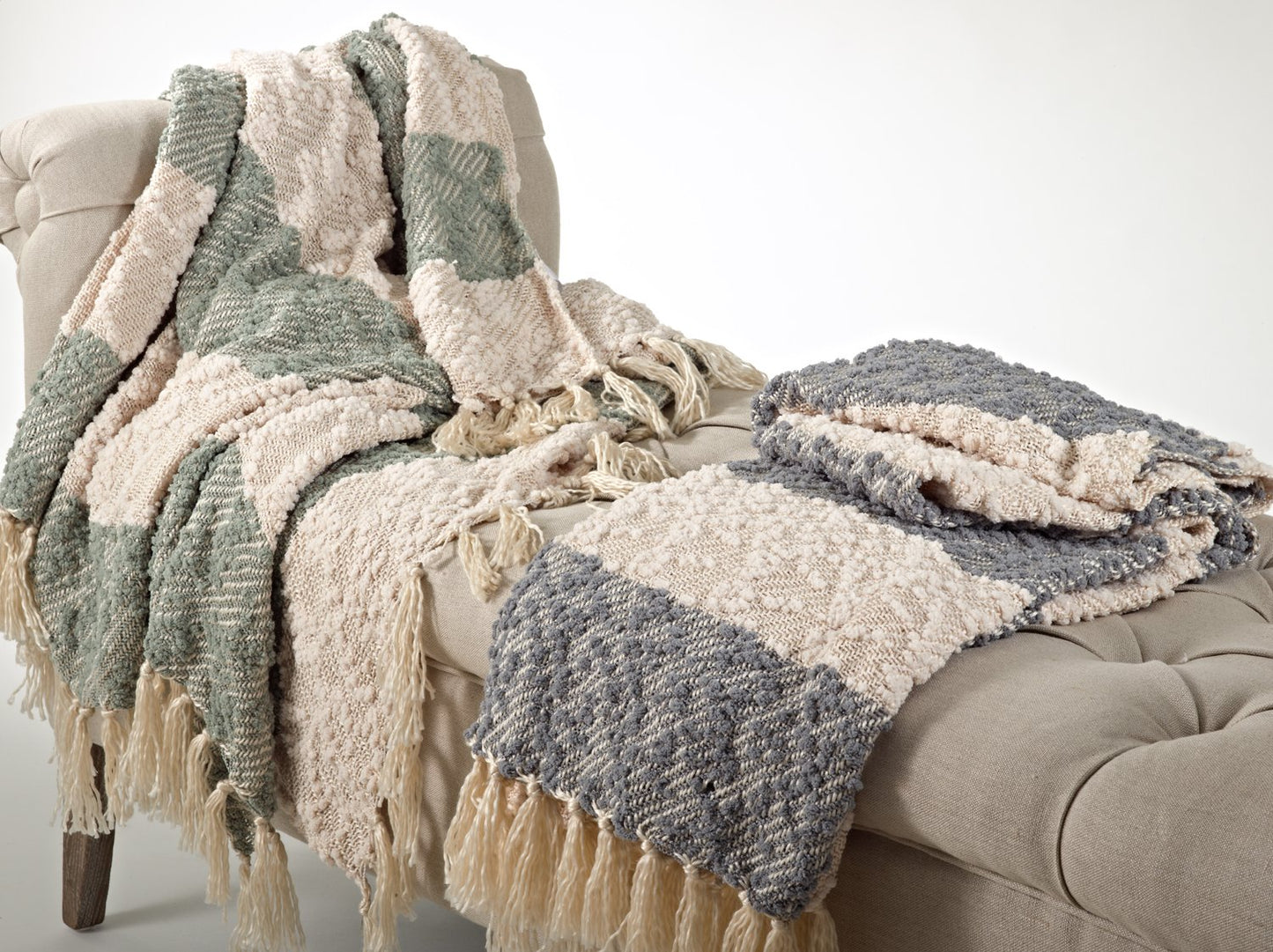 Fennco Styles Nubby Design Striped Throw Blanket with Tassel 50" W X 60" L - Grey Woven Blanket for Home, Couch, Bedroom, Living Room Decor and Housewarming, Holiday, Birthday Gift