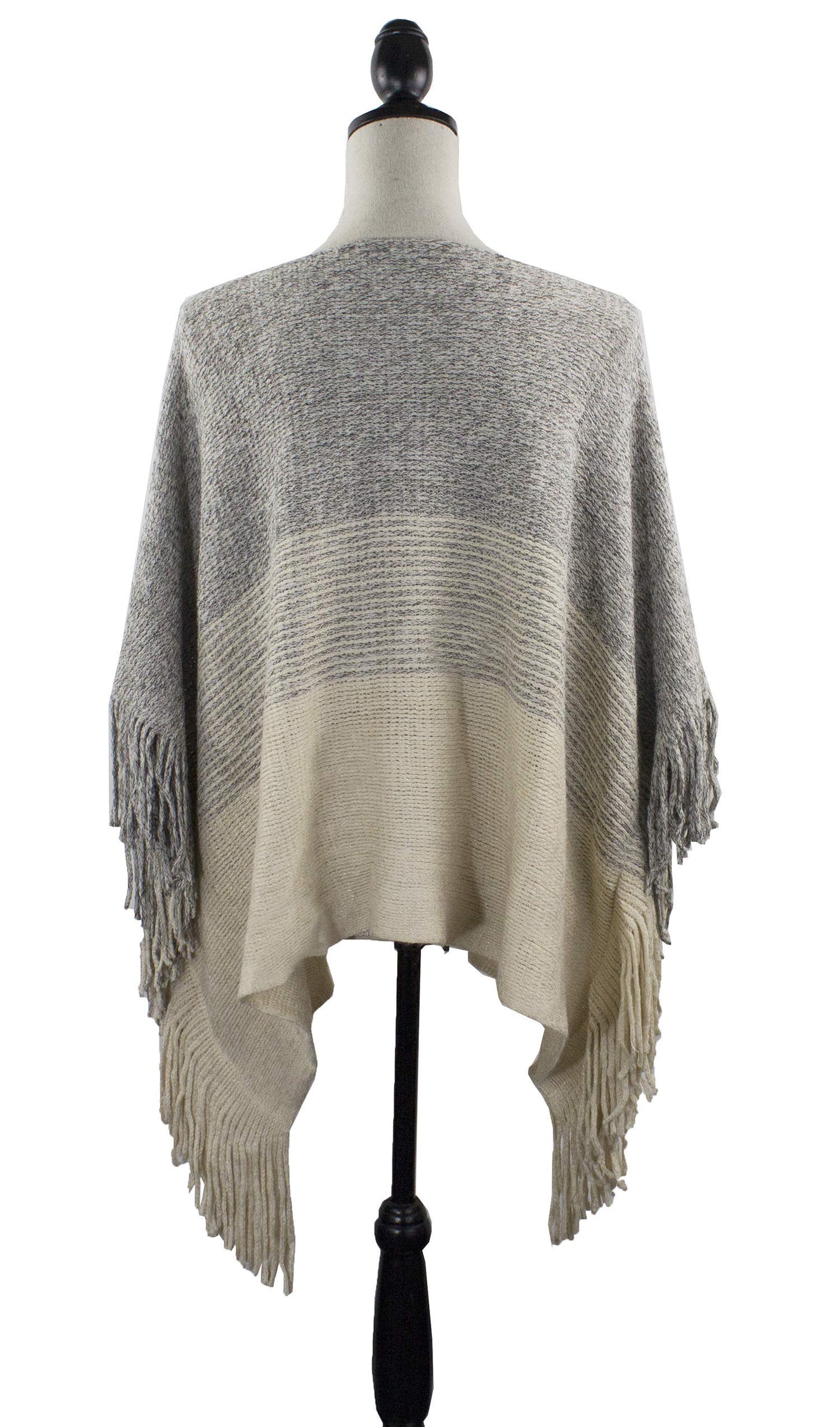 stylesilove Womens Knit Two Tone Batwing Fringe Poncho Cardigan Pullover Cozy Sweater Wrap Jacket