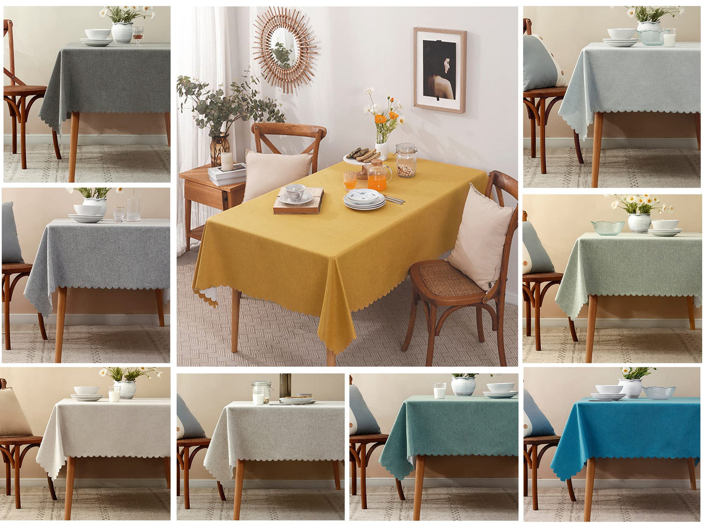 Fennco Styles Woven Solid Color Scalloped Tablecloth