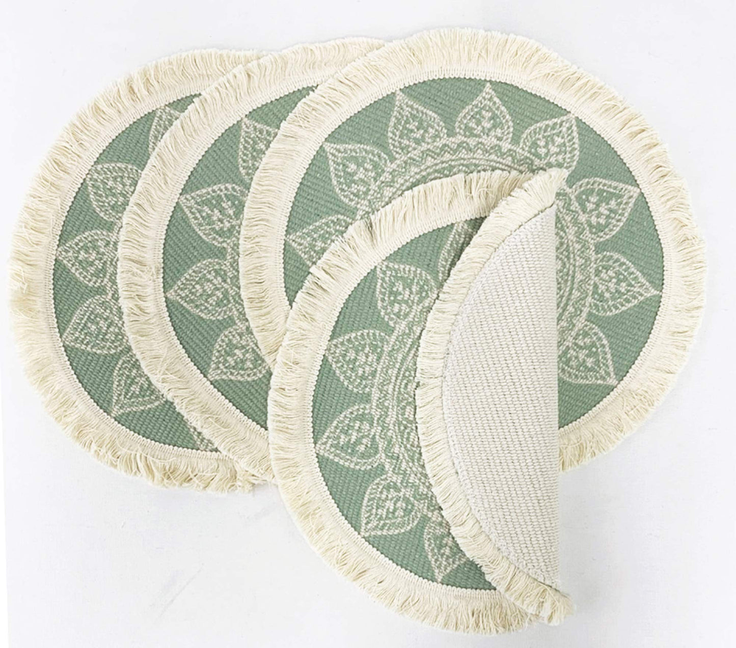 Fennco Styles Unique Dream Catcher Fringe Cotton Placemats 14-inch Round, Set of 4 - Boho Decorative Table Mats for Home Decor, Dining Table, Banquets and Special Events