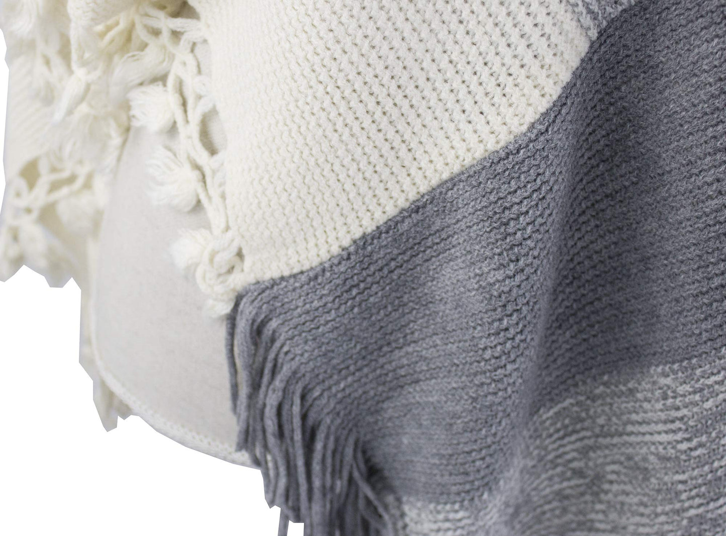 stylesilove Women Color Block Fringe Tassel Poncho Sweater Pullover Cardigan Wrap Topper for Warm Seasons