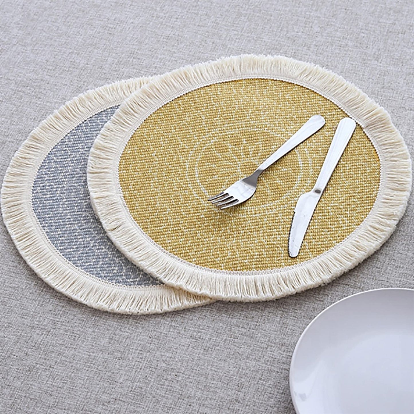Fennco Styles Unique Dream Catcher Fringe Cotton Placemats 14-inch Round, Set of 4 - Boho Decorative Table Mats for Home Decor, Dining Table, Banquets and Special Events