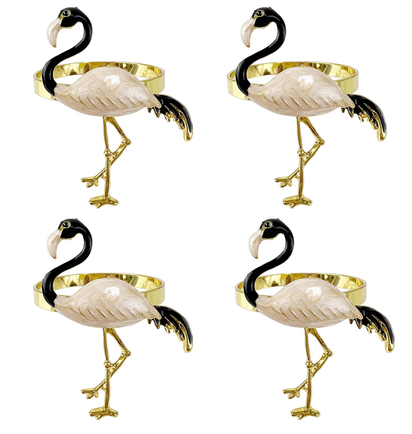 Fennco Styles Enamel Glazed Flamingo Metal Napkin Rings, Set of 4 - Beige Decorative Napkin Holders for Home, Dining Room, Banquets, Family Gatherings, Holidays and Special Occasions