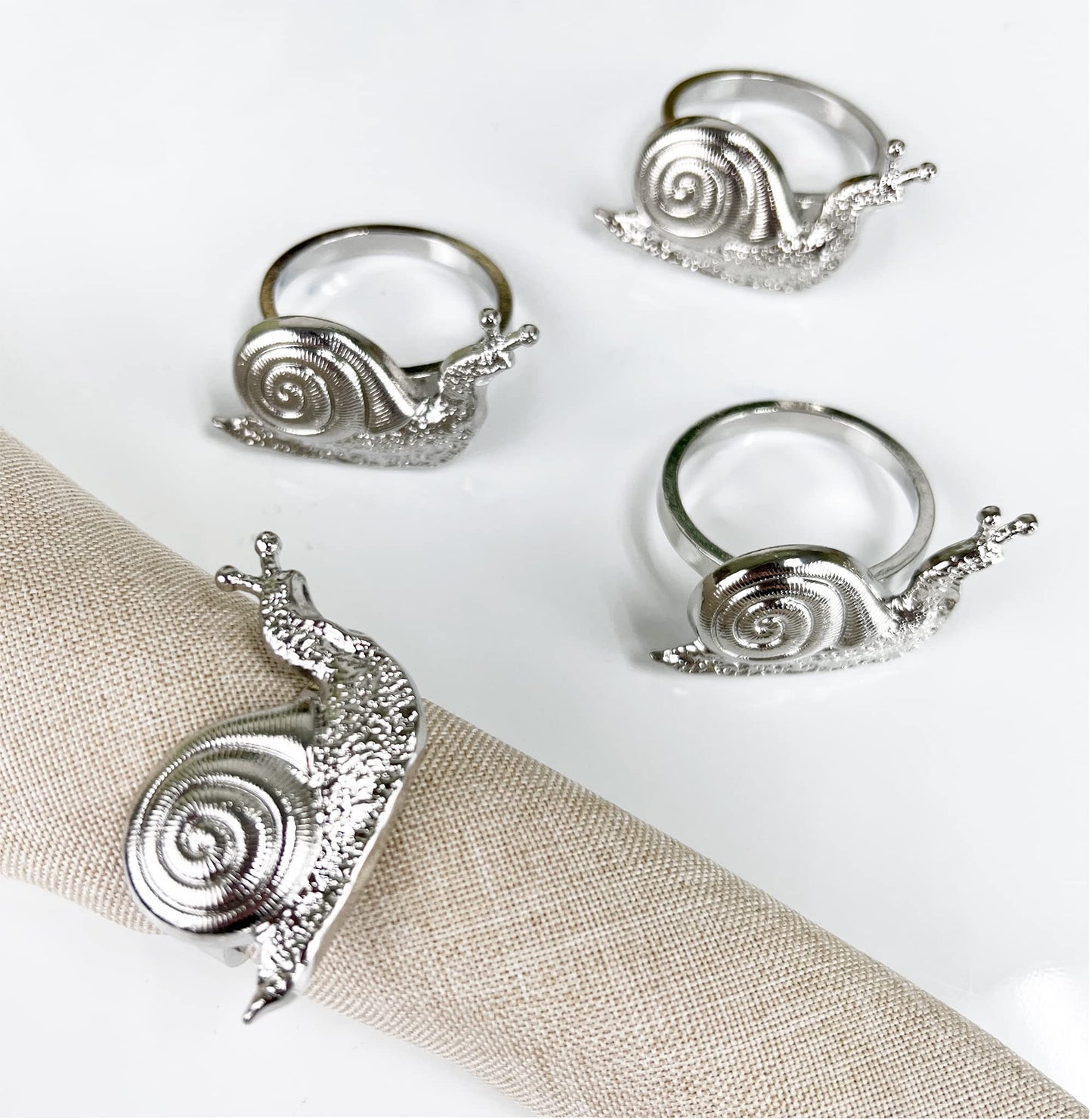 Fennco Styles Nature's Touch Snail Metal Napkin Rings, Set of 4 – Copper Napkin Holders for Family Dinner, Themed Party, Table Décor, Banquets, Holidays and Special Occasion