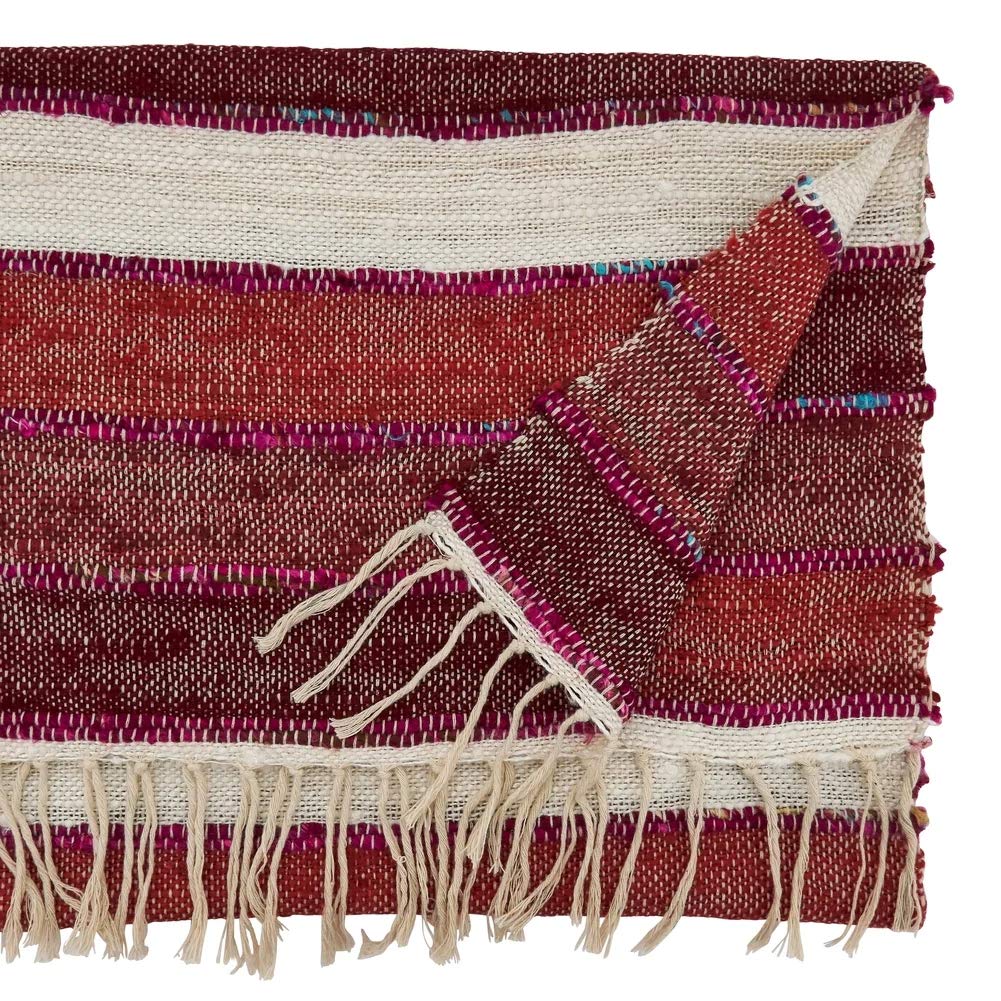 Fennco Styles Woven Chindi Striped Fringe 100% Cotton Table Runner 16 x 72 Inch - Multi Table Cover for Home Décor, Dining Table, Banquets, Family Gathering and Special Occasion