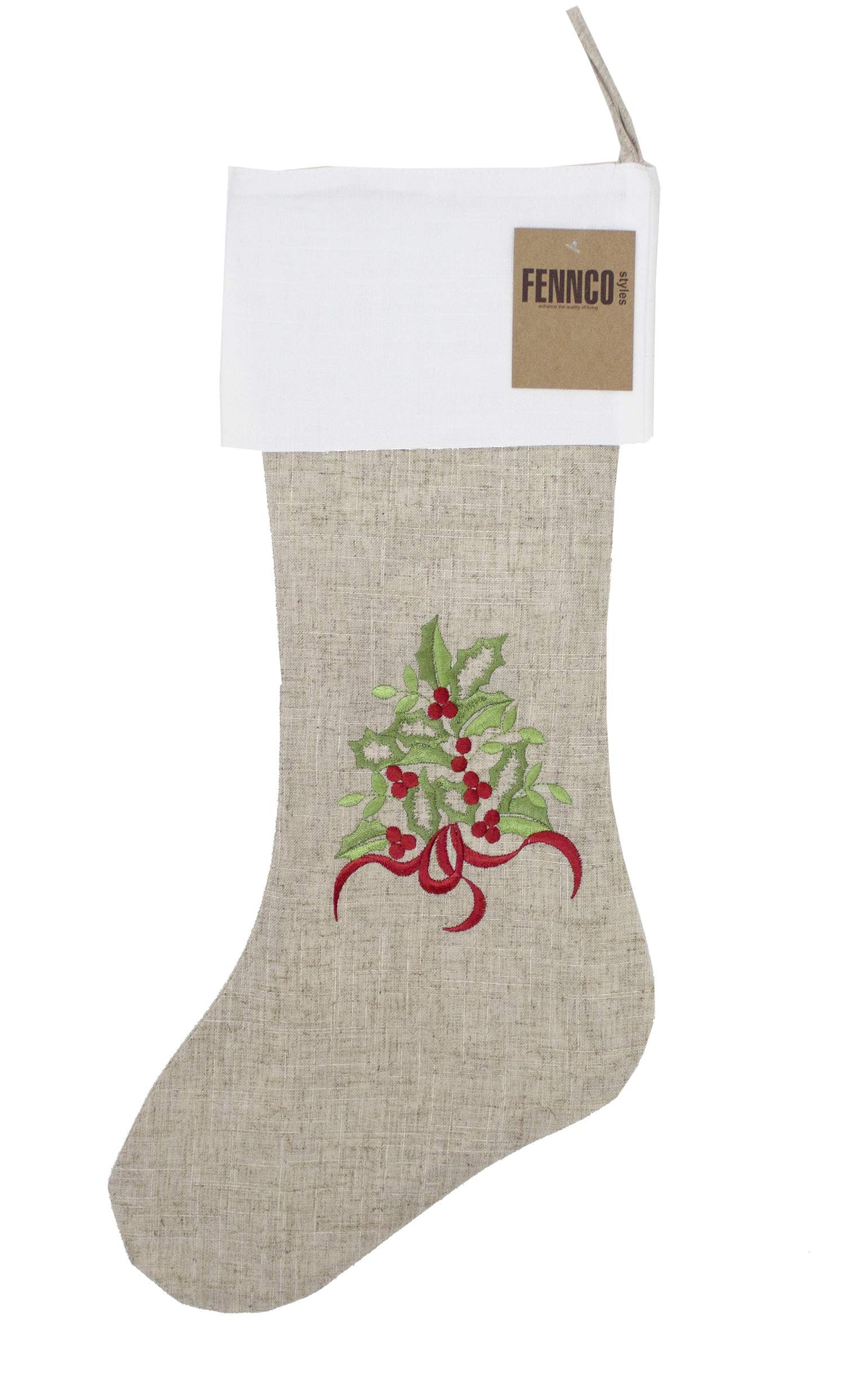 Fennco Styles Embroidered Holly Christmas Tree Holiday Decorative Tree Skirt