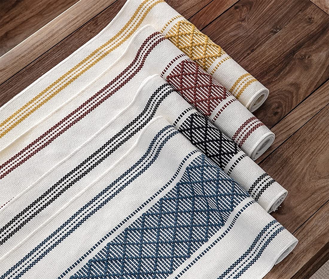 Fennco Styles Diamond Stitch Design Cotton Blend Placemats 14" W x 19" L, Set of 4 - Black Geometric Woven Table Mats for Boho Décor, Home, Dining Table, Banquets, Family Gatherings, Special Occasion
