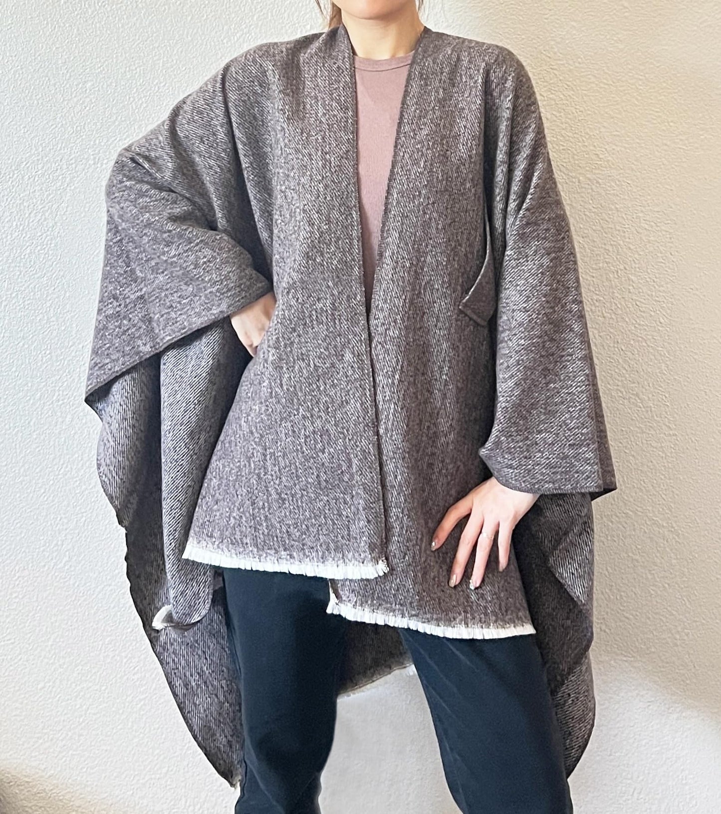 stylesilove Women Elegant Solid Color Fringe Poncho Open Front Shawl Cape Ultra Warm Wrap for Autumn Winter Season