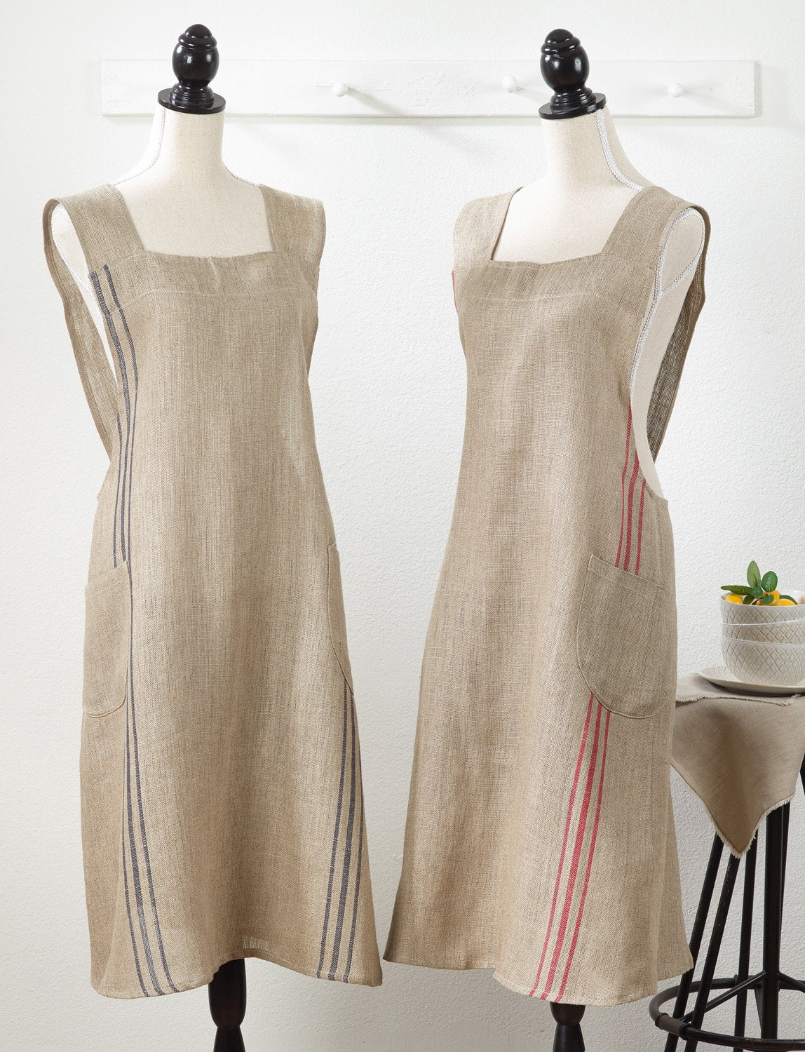 Fennco Styles Striped Criss Cross Back 100% Linen Home Kitchen Apron 28" W x 35" L - 2 Colors