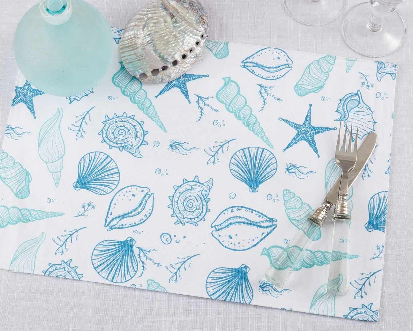 Fennco Styles Coastal Seashells Table Runner 16" W x 70" L - Blue Sealife Nautical Table Cover for Dining Room Decor, Everyday Use, Summer Gathering, Banquets, and Special Occasions