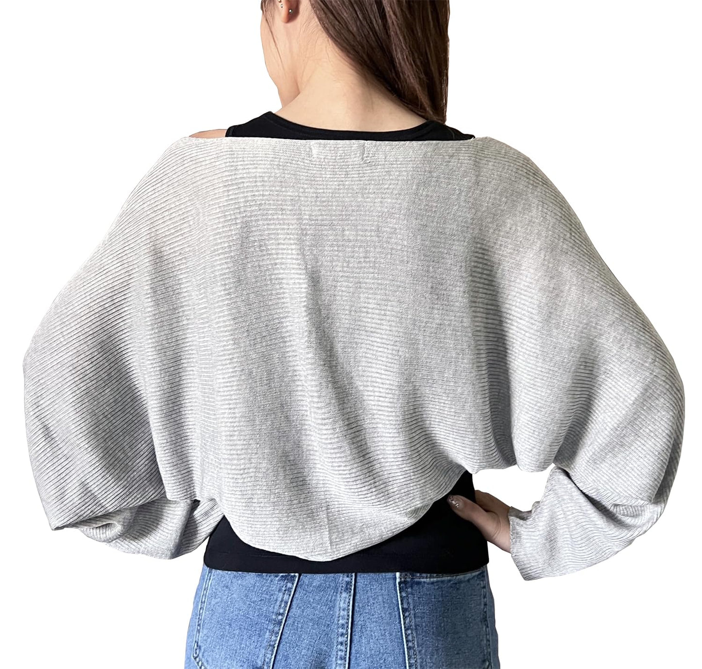 stylesilove Women Lightweight Ribbed Knit Bolero Shrug Long Sleeve Solid Cardigan Soft Sweater Open Front Cape Shawl