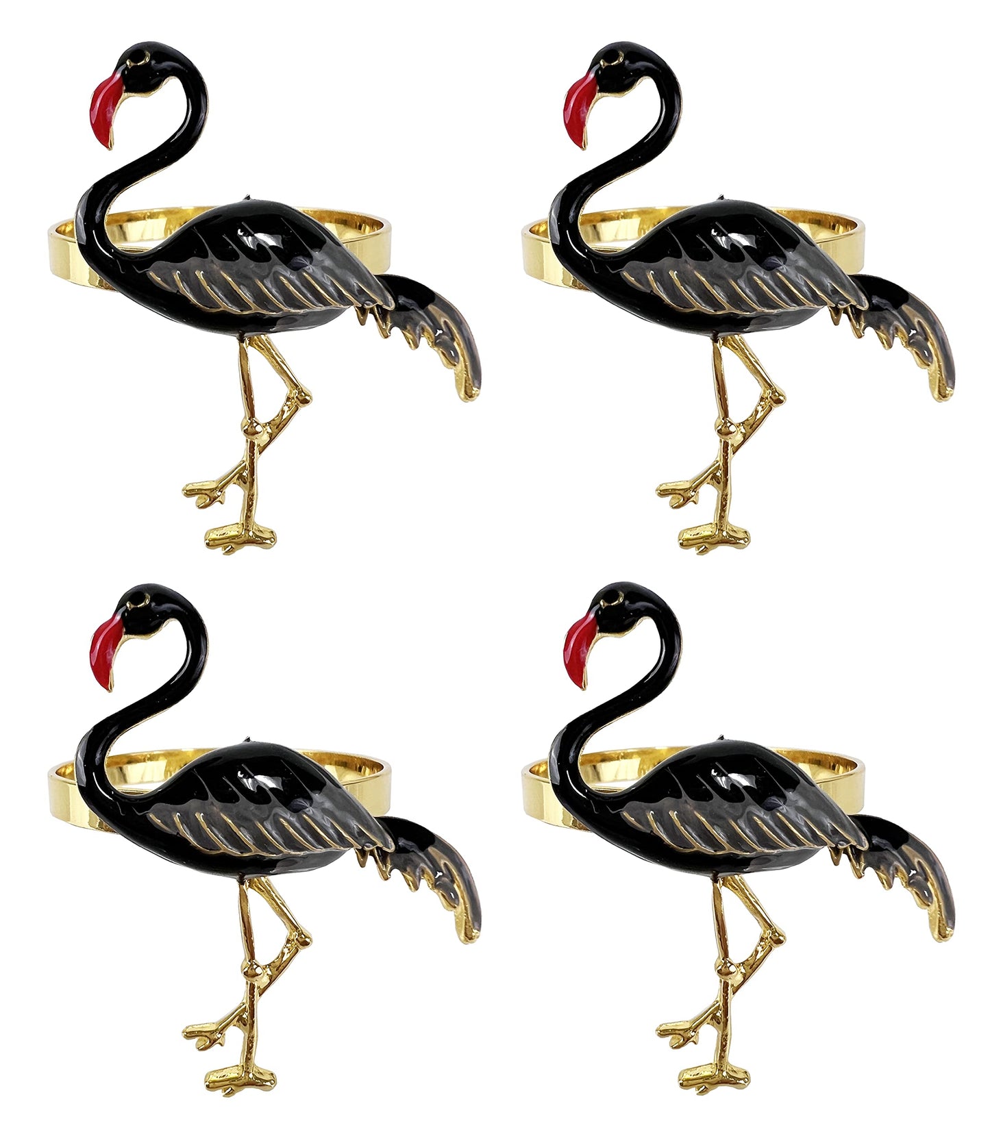 Fennco Styles Enamel Glazed Flamingo Metal Napkin Rings, Set of 4 - Beige Decorative Napkin Holders for Home, Dining Room, Banquets, Family Gatherings, Holidays and Special Occasions