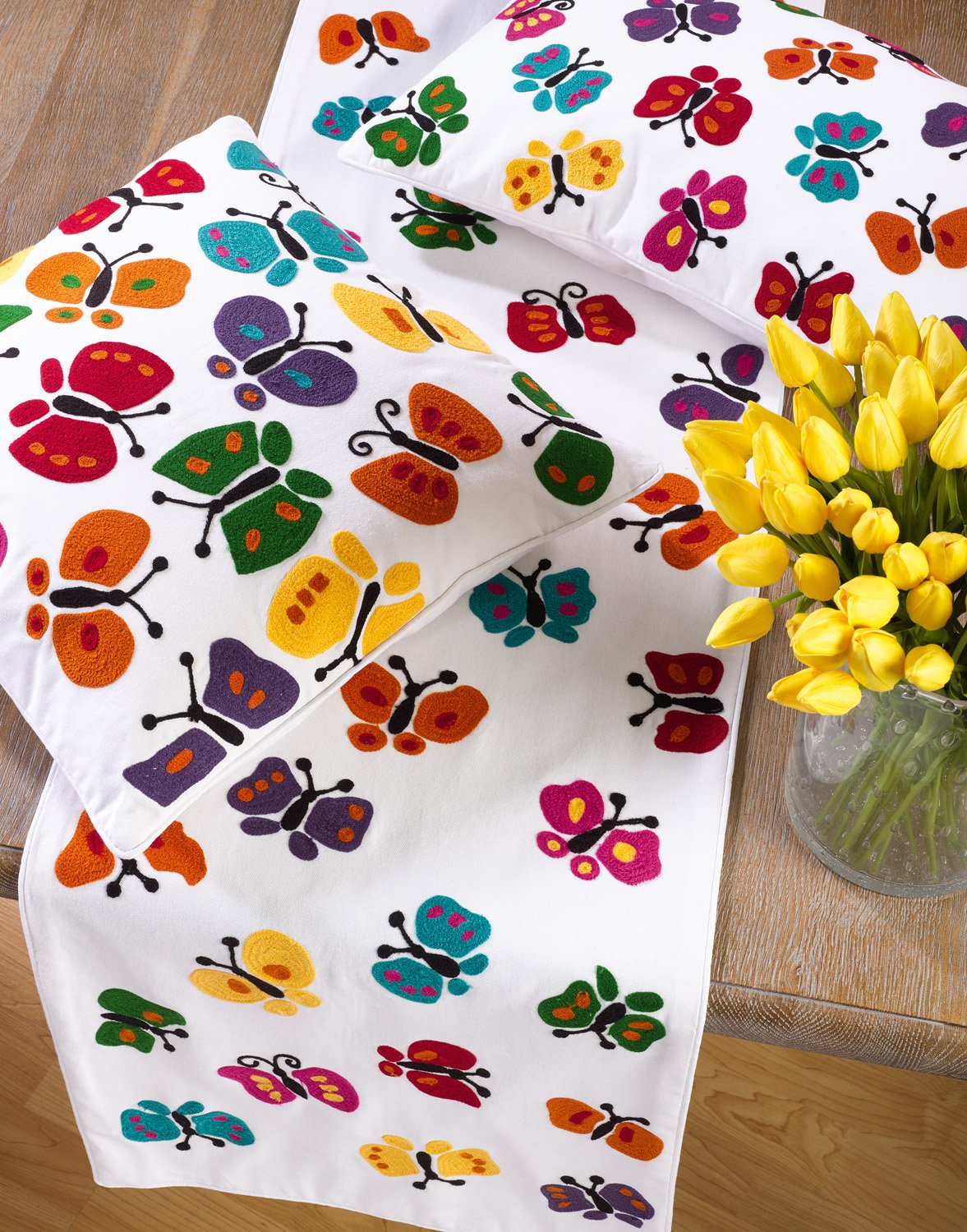 Fennco Styles Luxury Embroidered Butterfly Cotton Table Runner - 16"x72"