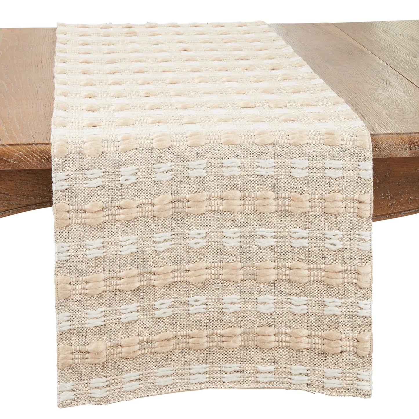 Fennco Styles Natural Woven Stripe Table Runner 16" W x 72" L - Handmade Design Table Cover for Home, Dining Room, Banquets, Family Gatherings and Special Occasions