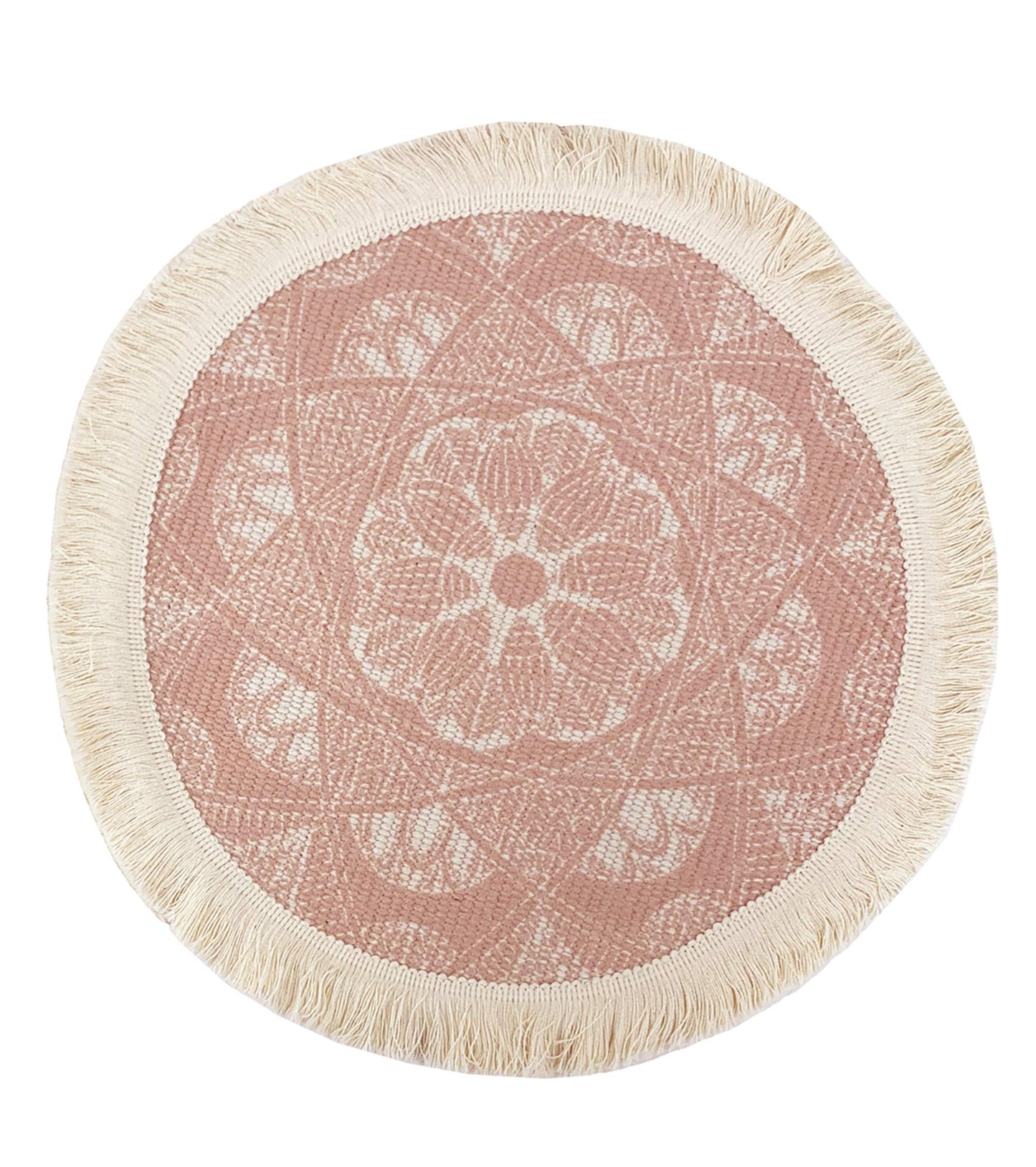 Fennco Styles Unique Dream Catcher Fringe Cotton Placemats 14-inch Round, Set of 4 - Boho Decorative Table Mats for Home Decor, Dining Table, Banquets and Special Events
