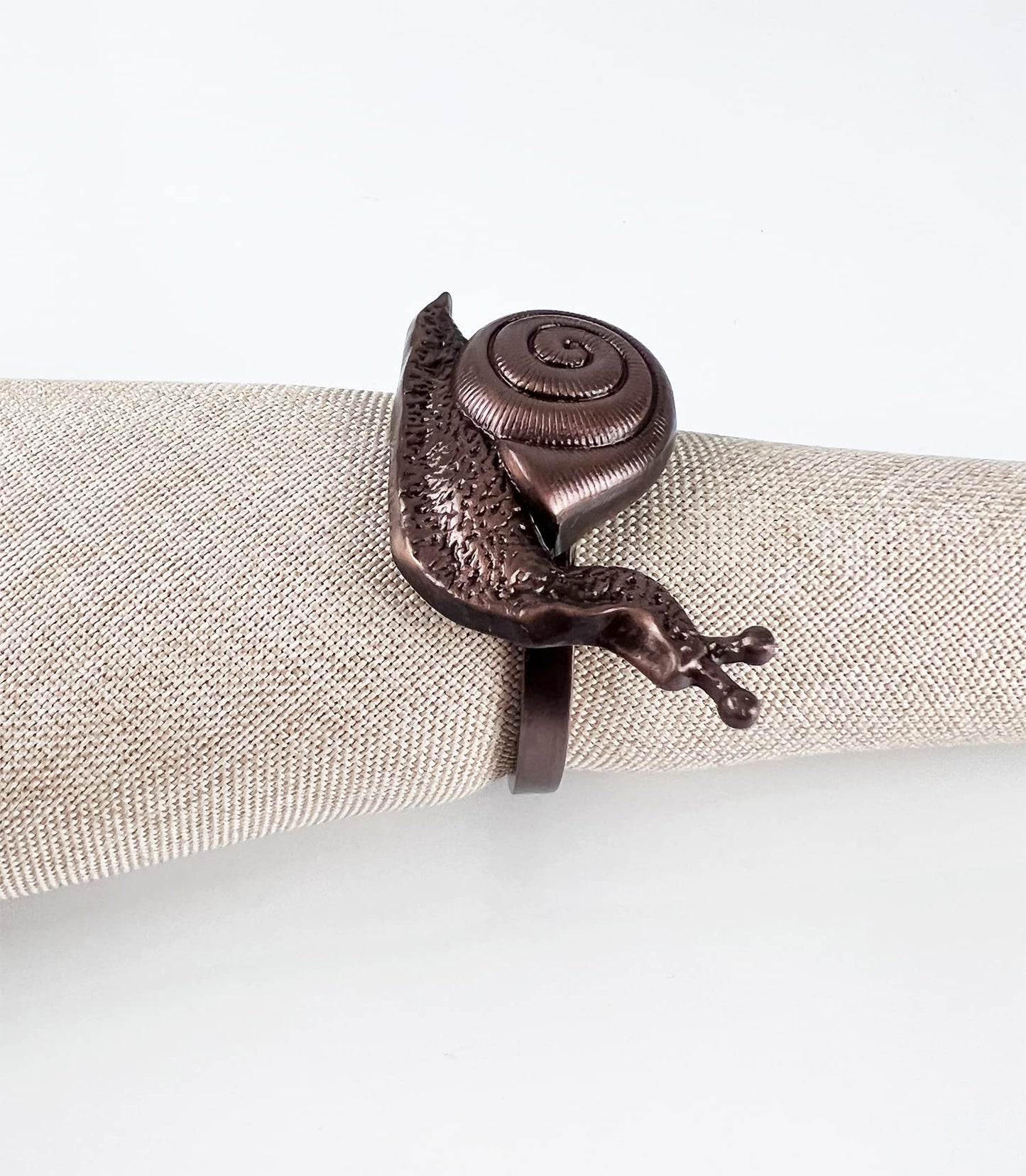 Fennco Styles Nature's Touch Snail Metal Napkin Rings, Set of 4 – Copper Napkin Holders for Family Dinner, Themed Party, Table Décor, Banquets, Holidays and Special Occasion