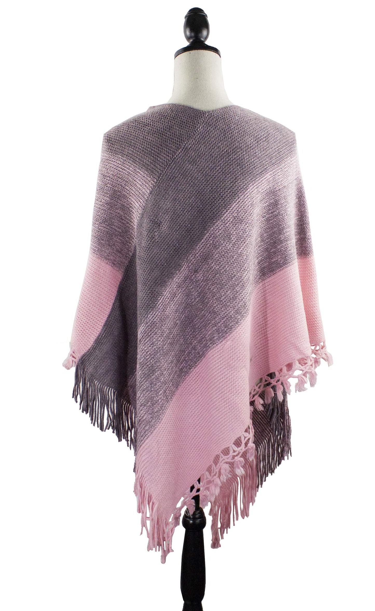 stylesilove Women Color Block Fringe Tassel Poncho Sweater Pullover Cardigan Wrap Topper for Warm Seasons