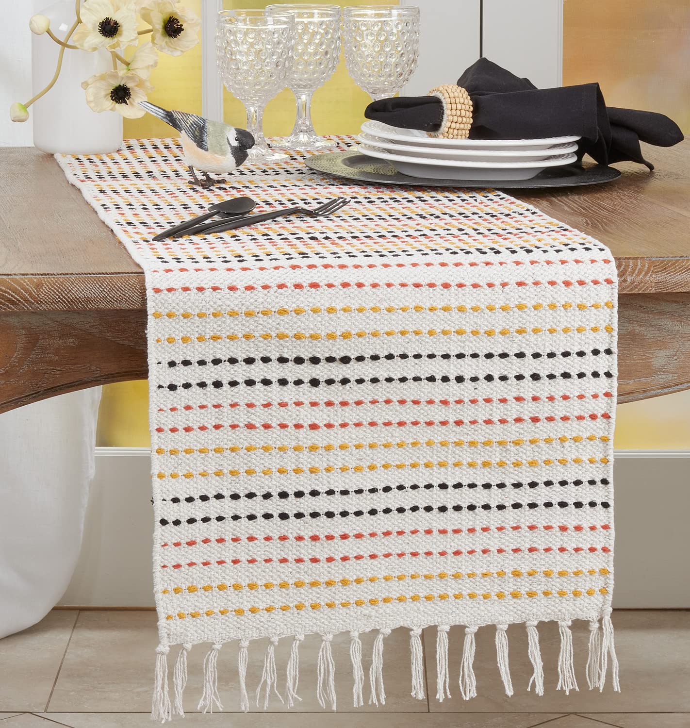 Fennco Styles Woven Stripe Cotton Table Runner 16" W x 72" L - Multicolored Rectangular Table Cover for Home Décor, Dining Table, Banquets, Family Gathering and Special Events