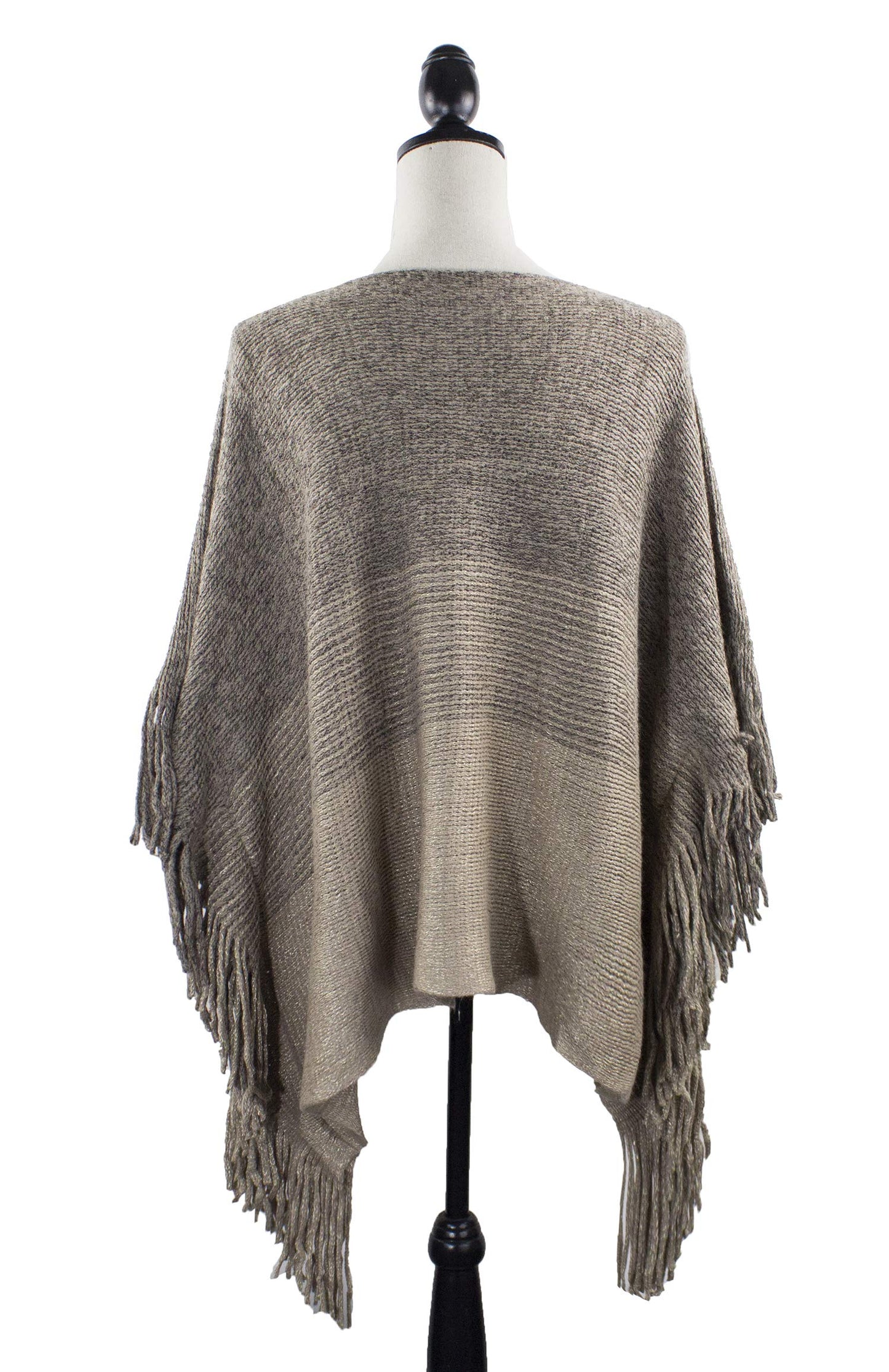 stylesilove Womens Knit Two Tone Batwing Fringe Poncho Cardigan Pullover Cozy Sweater Wrap Jacket